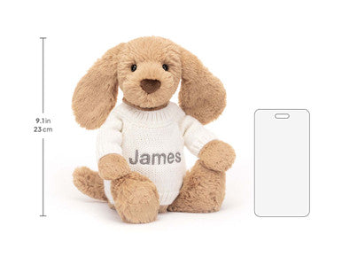 Bashful Toffee Puppy with Personalised Cream Jumper