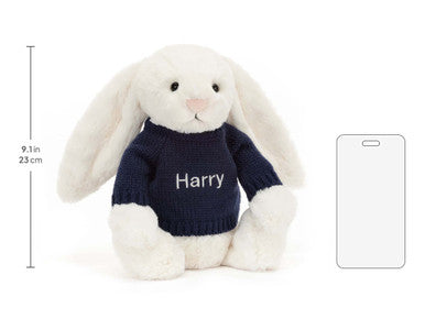 Bashful Cream Bunny with Personalised Navy Jumper