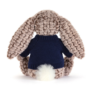 Bashful Luxe Bunny Pine with Personalised Navy Jumper
