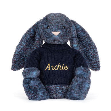 Hopscone Luxe Bunny with Personalised Navy Jumper