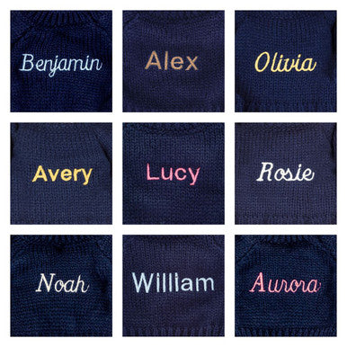Blossom Beige Bunny 'Petal' with Personalised Navy Jumper