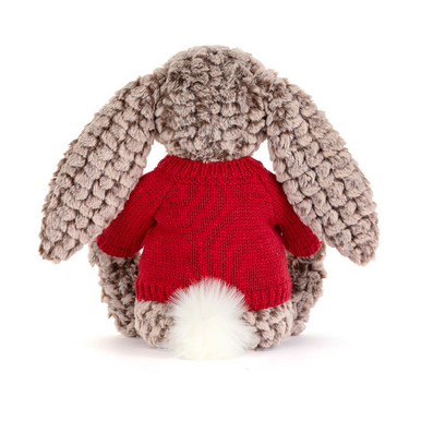 Bashful Luxe Bunny Pine with Personalised Red Jumper