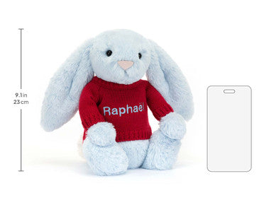 Bashful Blue Bunny with Personalised Red Jumper