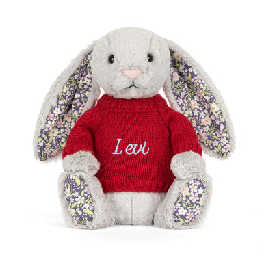 Blossom Silver Bunny 'Bloom' with Personalised Red Jumper
